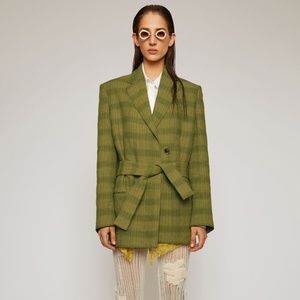 Acne Studios Green Oversized Linen Suit Blazer